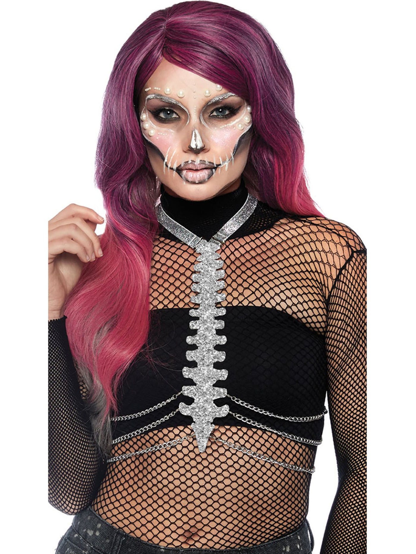 Glitter Skeleton Bone Body Harness with Chains - Shop Fortune Costumes Lingerie