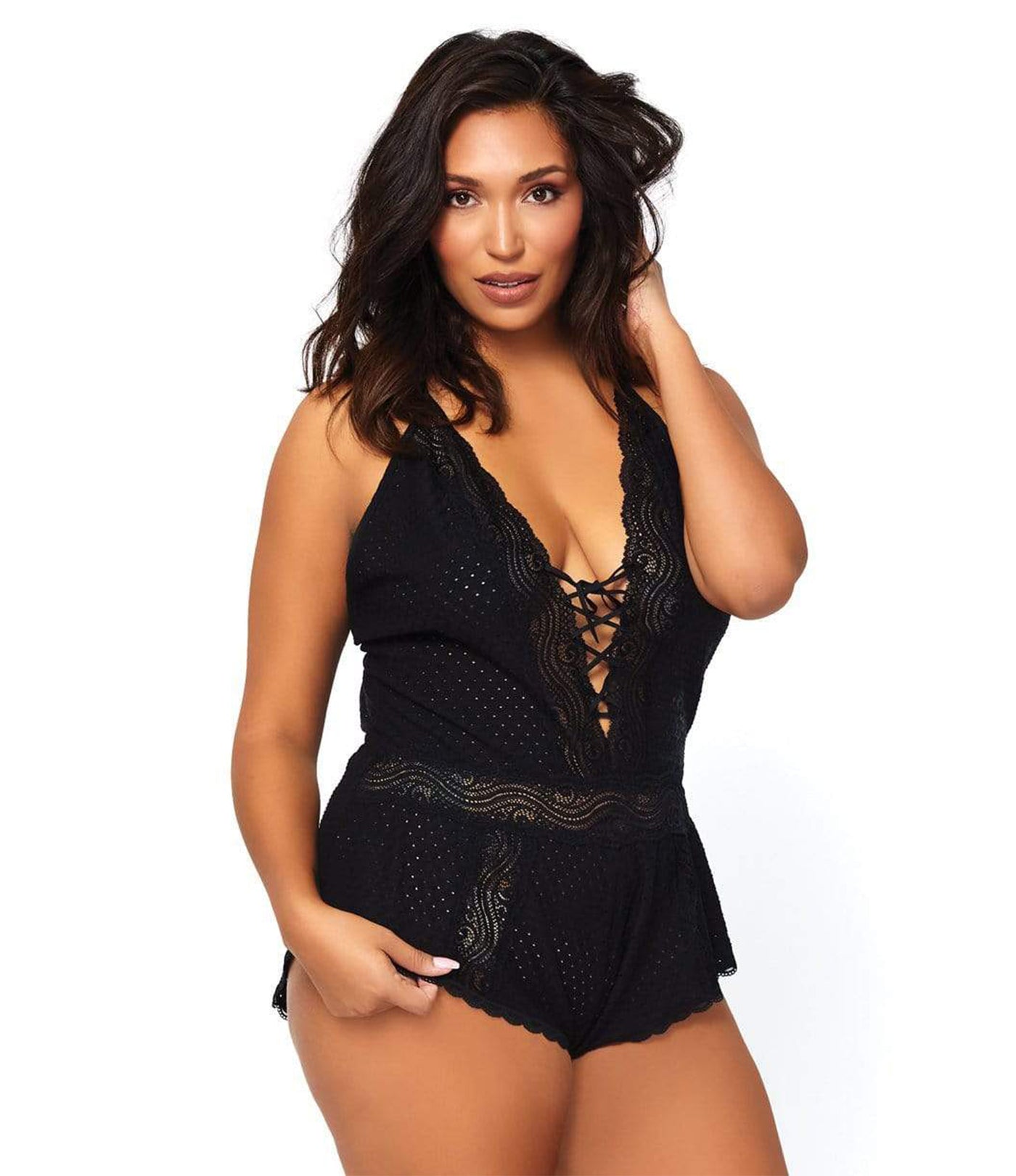 Dreaming in Slumber Plus Size Lace Up Eyelet Romper - Costumes & Lingerie Australia