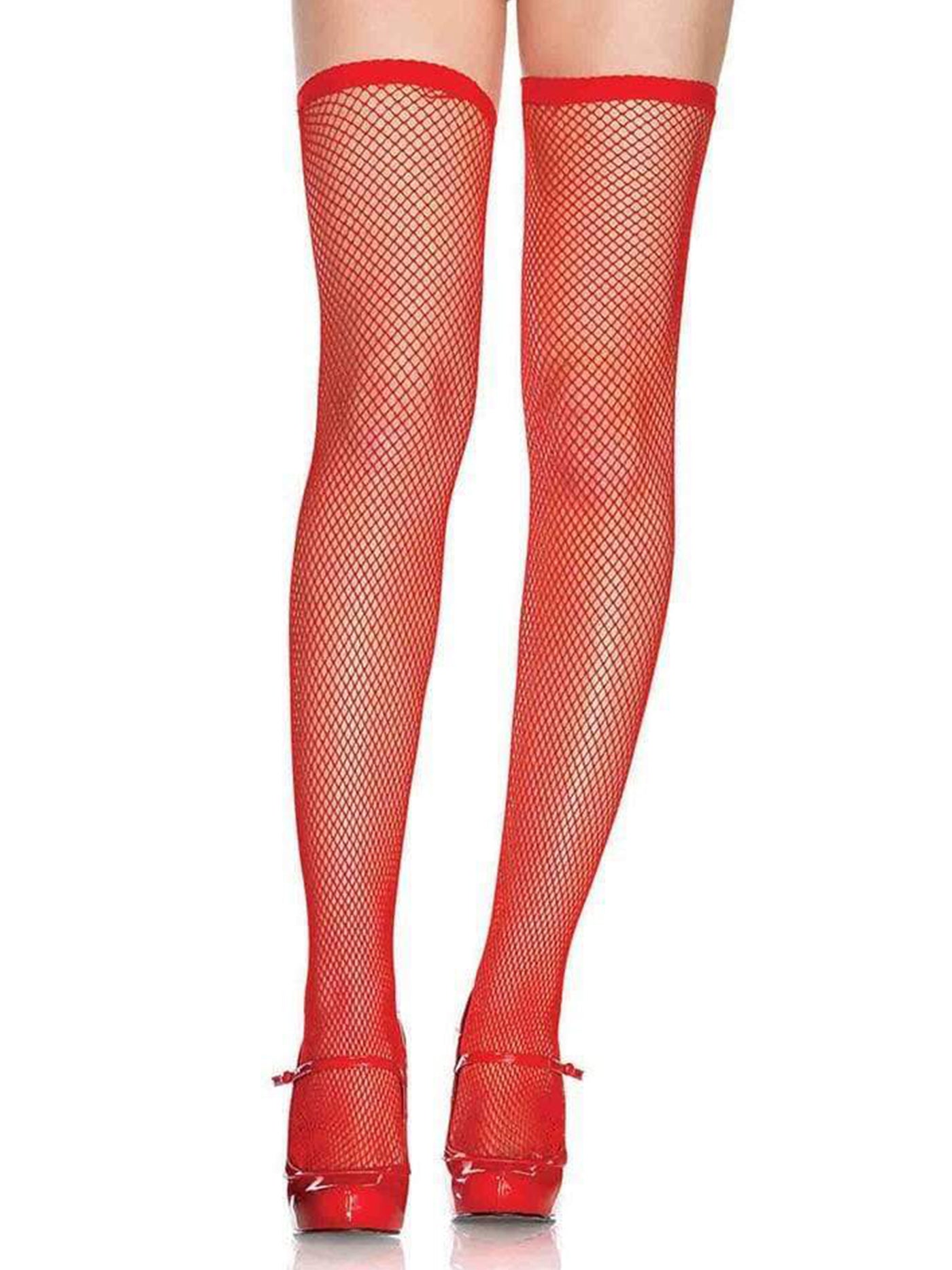 Red Industrial Net Fishnet Thigh Highs - Shop Fortune Costumes Lingerie