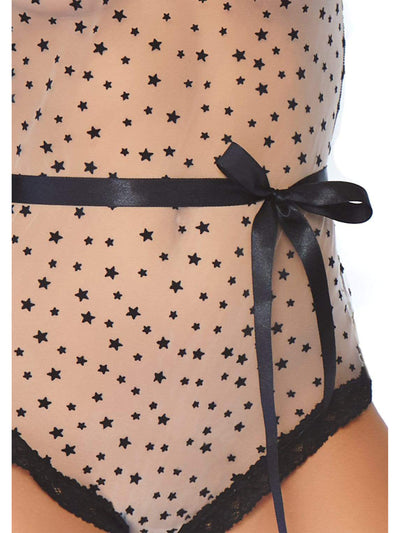 Starry Eyed Sheer Flocked Star Print Bodysuit - Costumes & Lingerie Australia