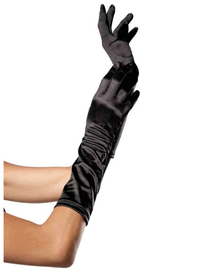 Classic Lady Black Satin Mid Length Gloves