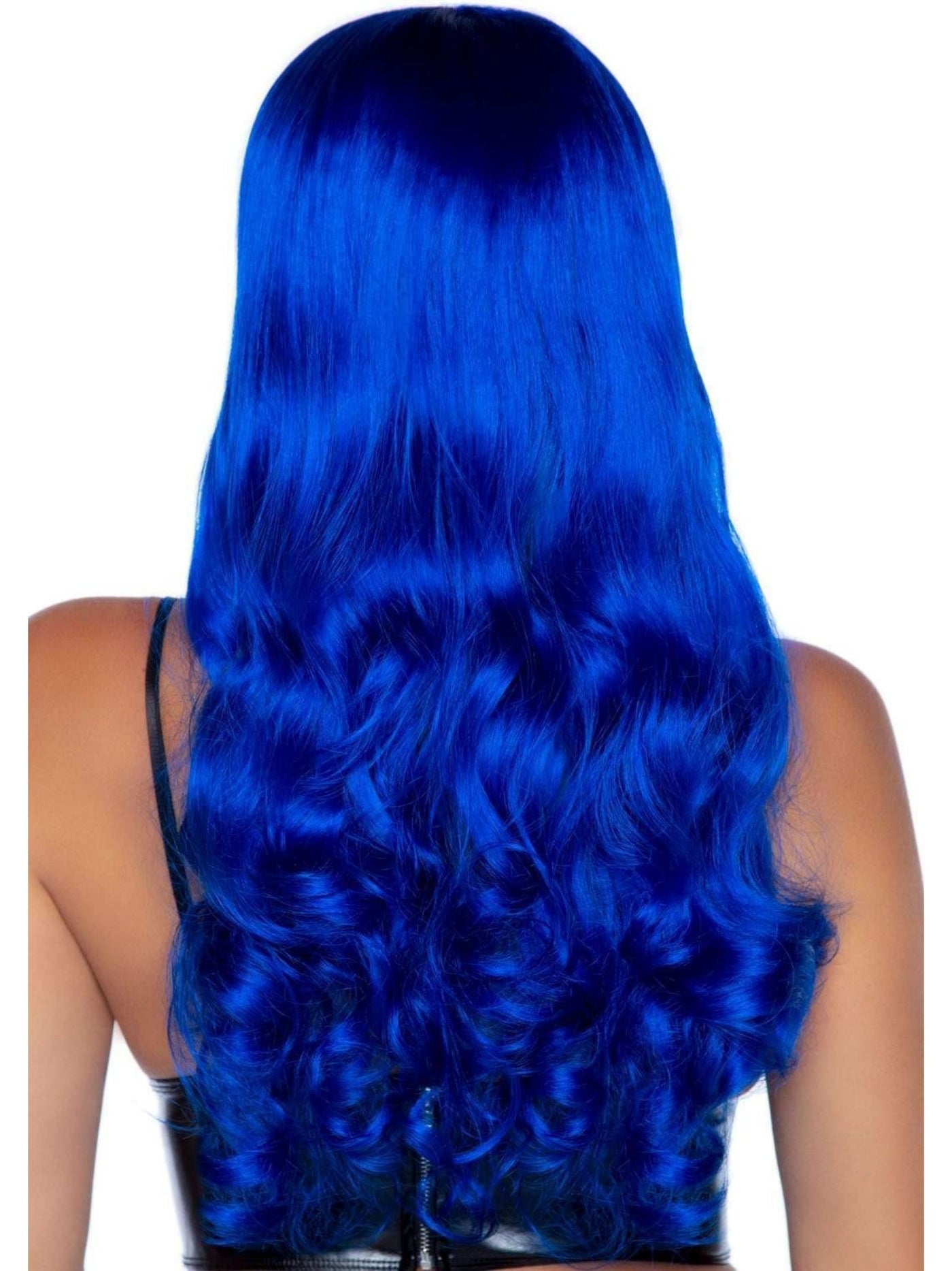Vivid Blue Long Wavy Costume Wig With Bangs