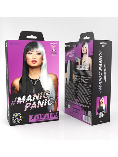 Manic Panic Long Straight Black & White Split Dye Style Wig