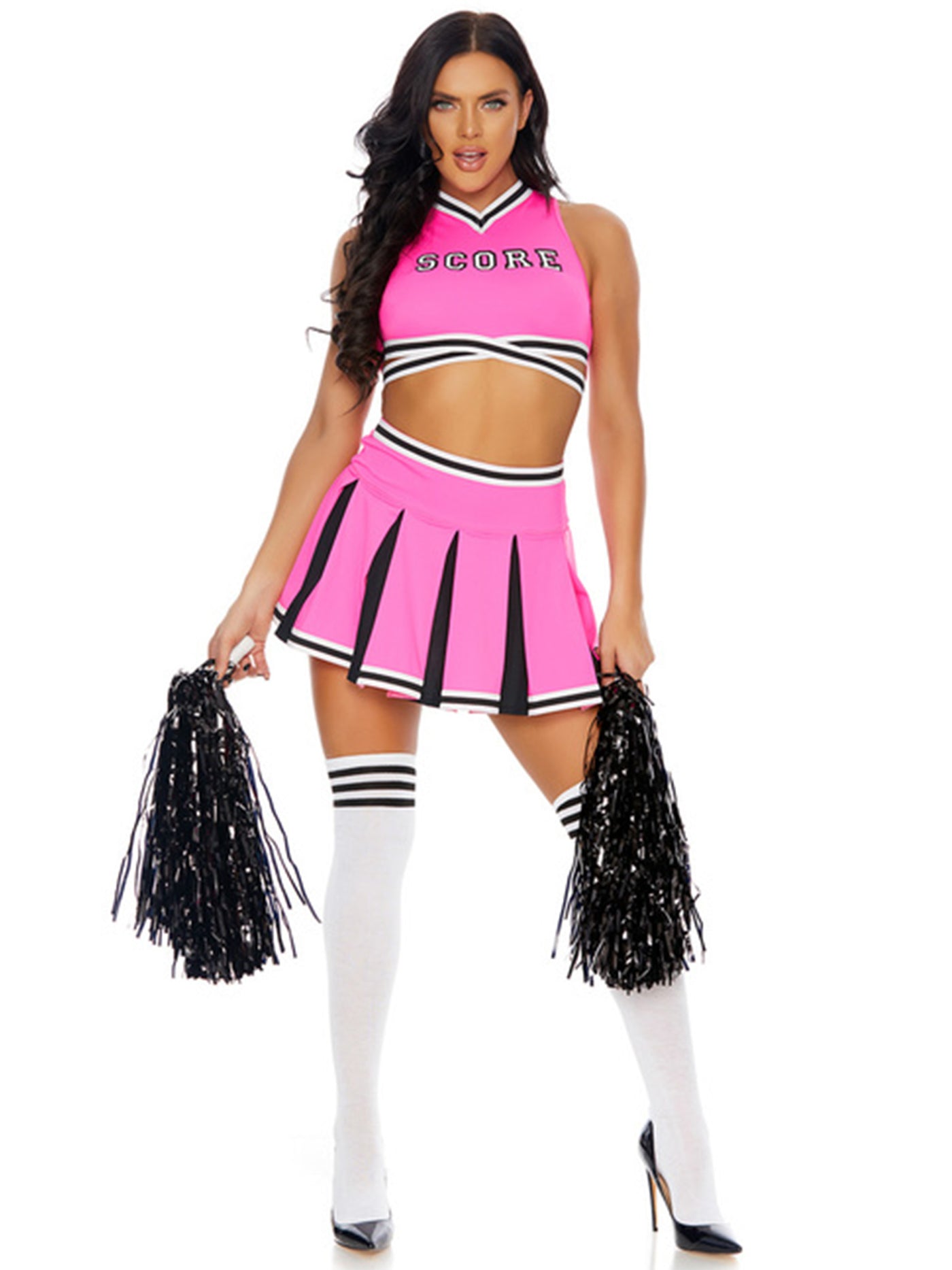 Score! 4 Piece Sexy Pink Cheerleading Costume