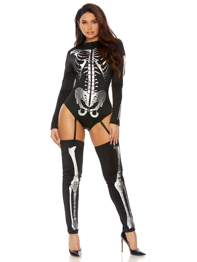 Pick A Bone Sexy Skeleton Zipfront Bodysuit Costume - Shop Fortune Costumes Lingerie