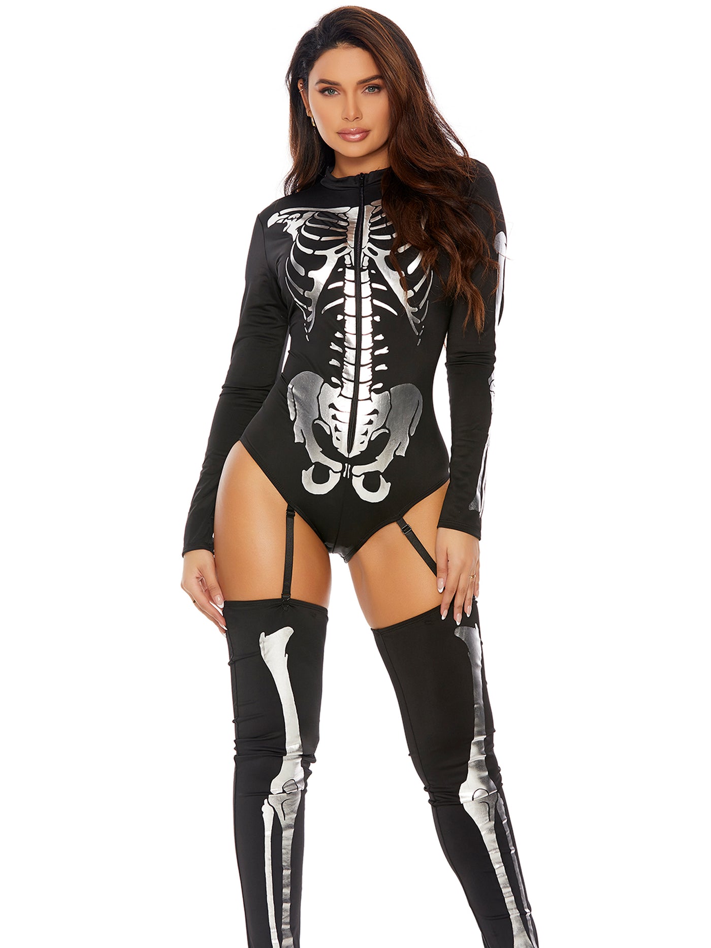 Pick A Bone Sexy Skeleton Zipfront Bodysuit Costume - Shop Fortune Costumes Lingerie