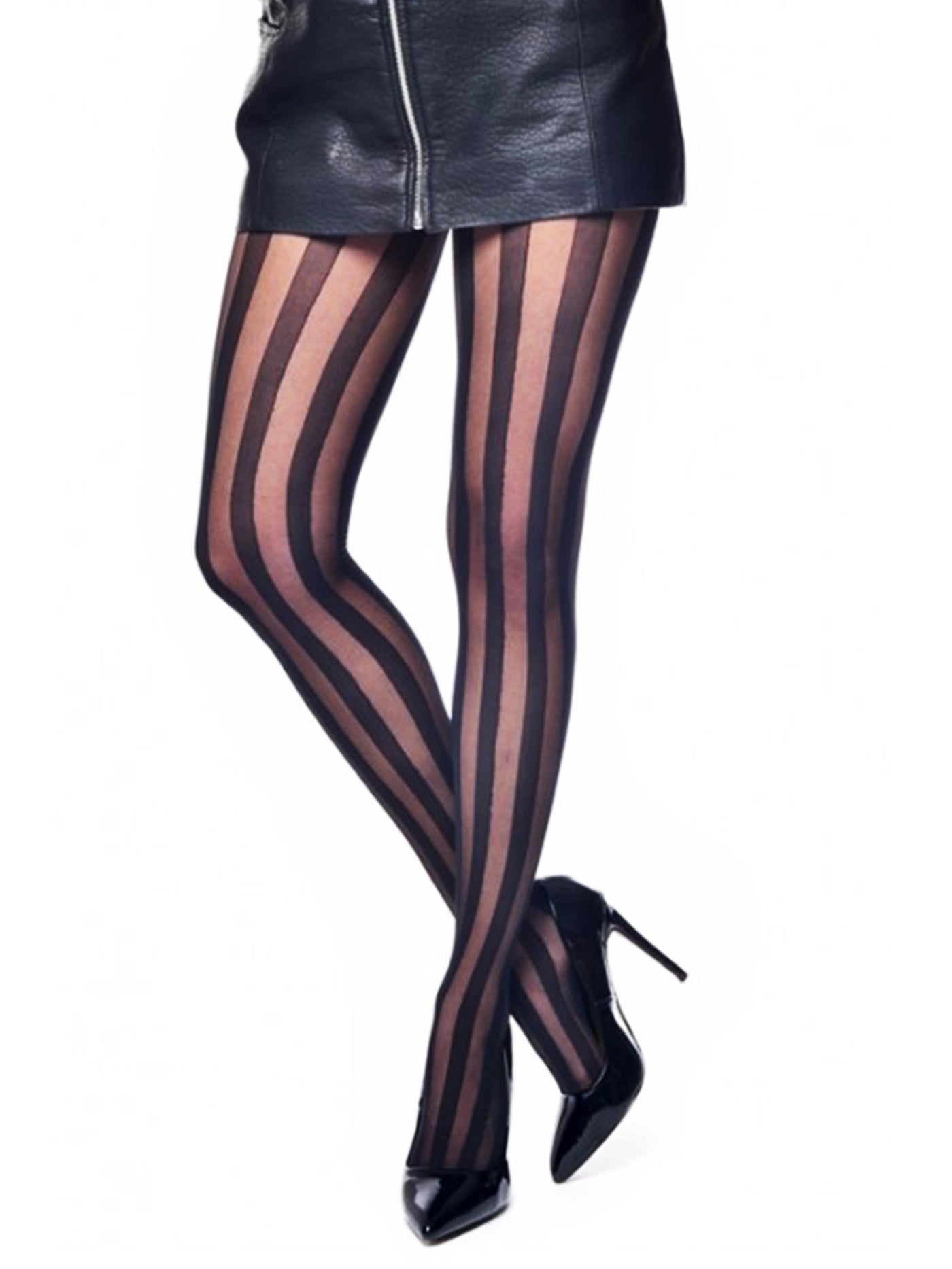 Bold Sheer Pantyhose with Opaque Vertical Stripe