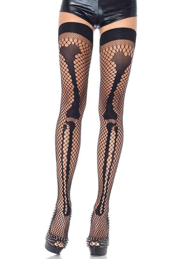 Womens Halloween Fishnet Skeleton Thigh High Tights - Costumes & Lingerie Australia