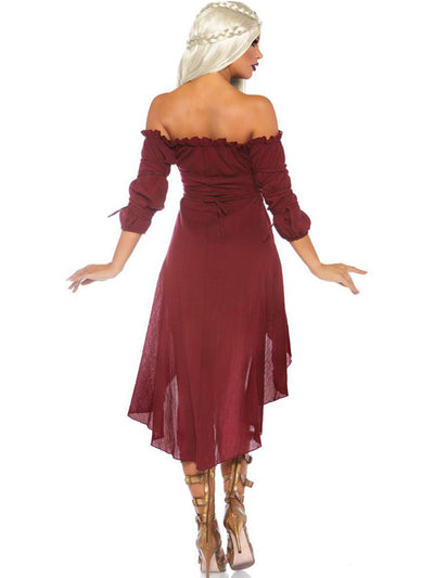 Gauze Pirate Wench Peasant Dress Burgundy Red - Shop Fortune Costumes Lingerie