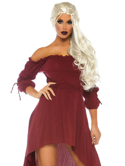 Gauze Pirate Wench Peasant Dress Burgundy Red - Shop Fortune Costumes Lingerie