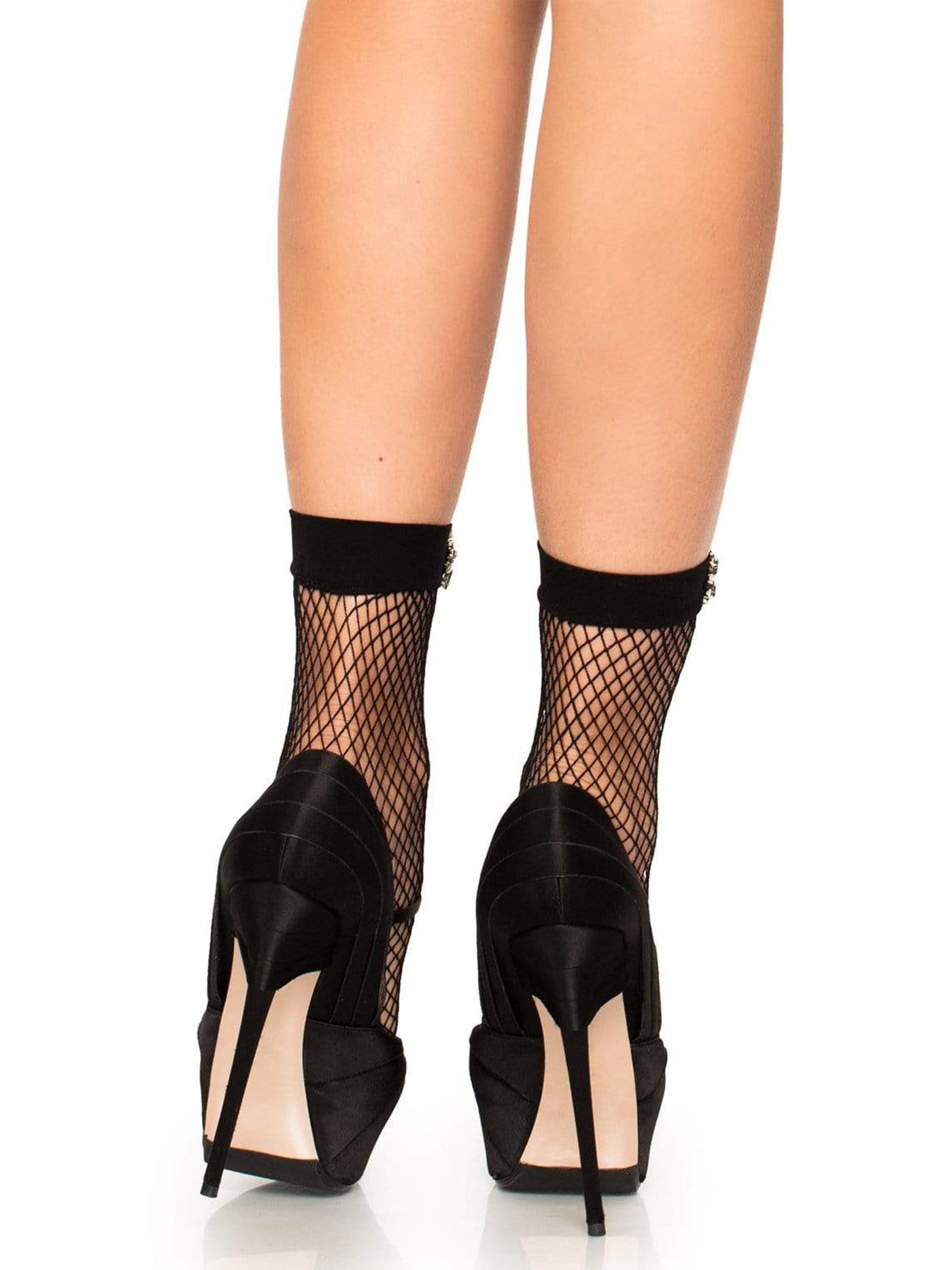 Bejeweled Fishnet Anklet Socks with Rhinestone Flower Jewellery