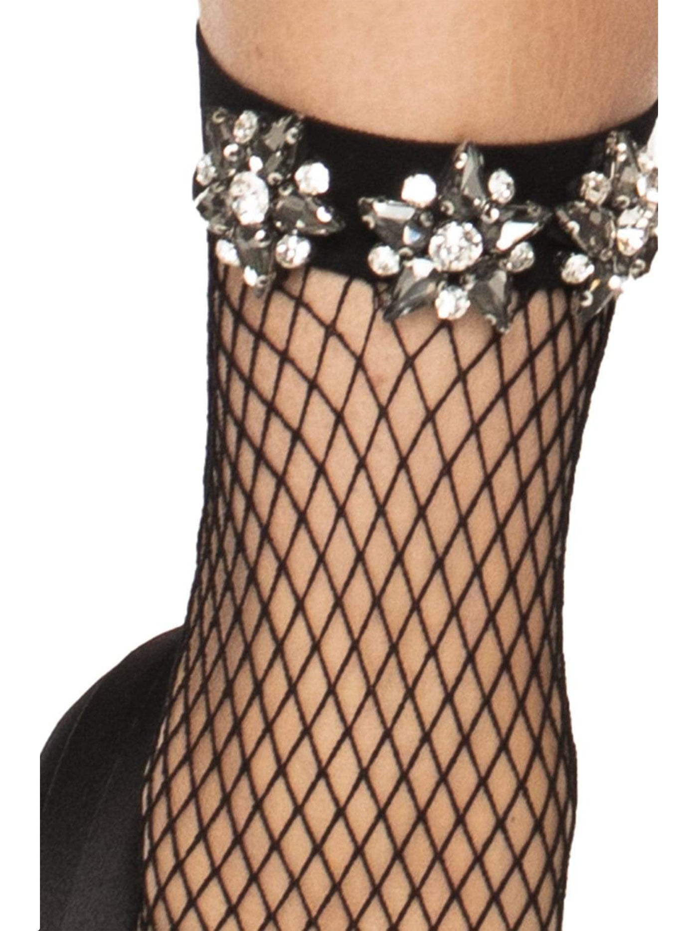 Bejeweled Fishnet Anklet Socks with Rhinestone Flower Jewellery