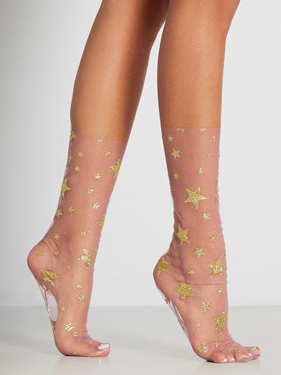 Star Keeper Gold Glitter Star Tulle Anklet Sock