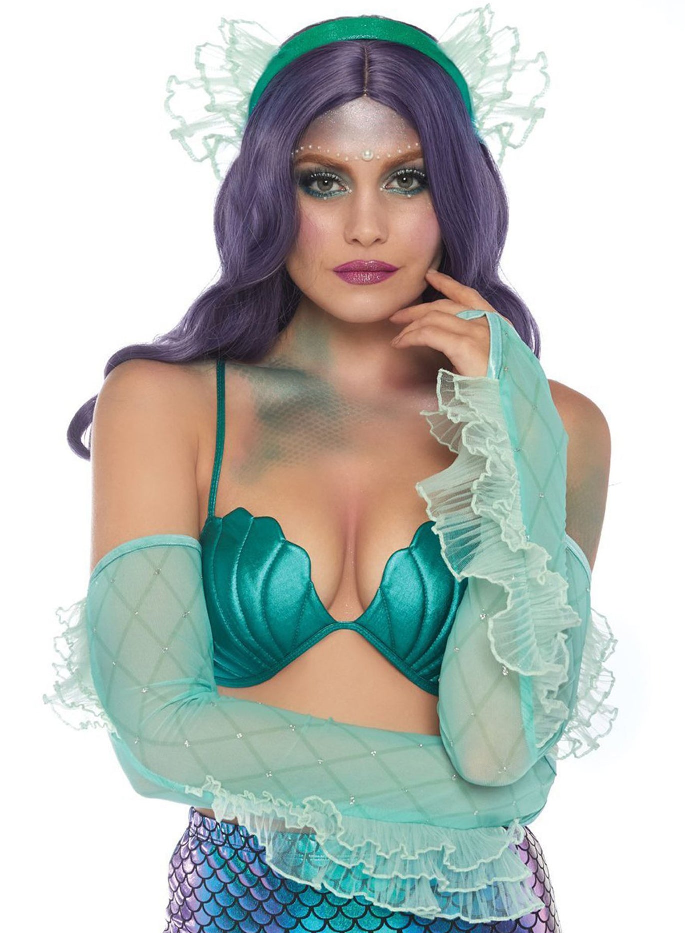 Sea Foam Green 2 Piece Mermaid Accessories Kit Ruffled Fin Ears & Gloves - Shop Fortune Costumes Lingerie