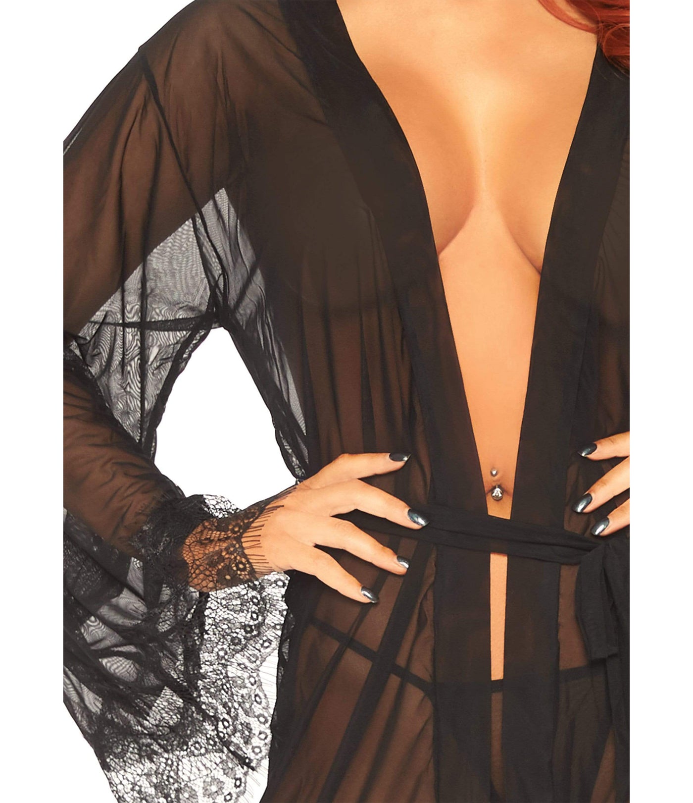 Pretty Gift Wrapped Short Sheer Black Lace Robe - Costumes & Lingerie Australia