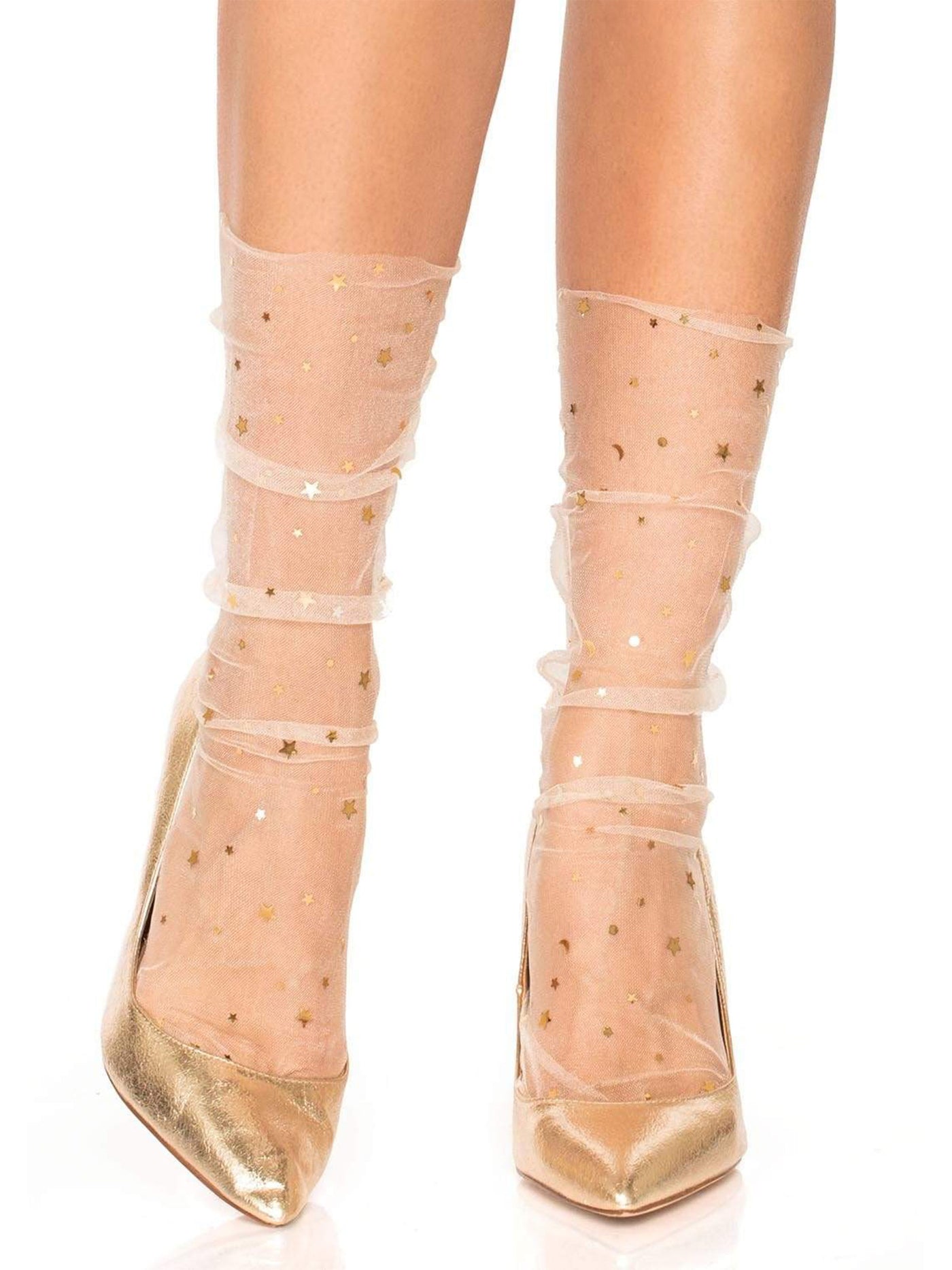 Starzy Sheer Tulle Star and Moon Socks in Cream