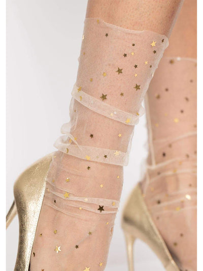 Starzy Sheer Tulle Star and Moon Socks in Cream