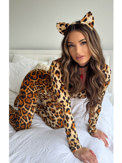 Womens Sexy Big Cat Leopard Print Catsuit Costume - Shop Fortune Costumes Lingerie