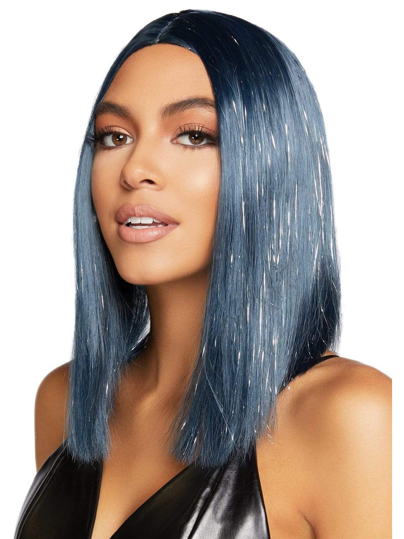 Midnight Blue Tinsel Long Bob Fashion Wig